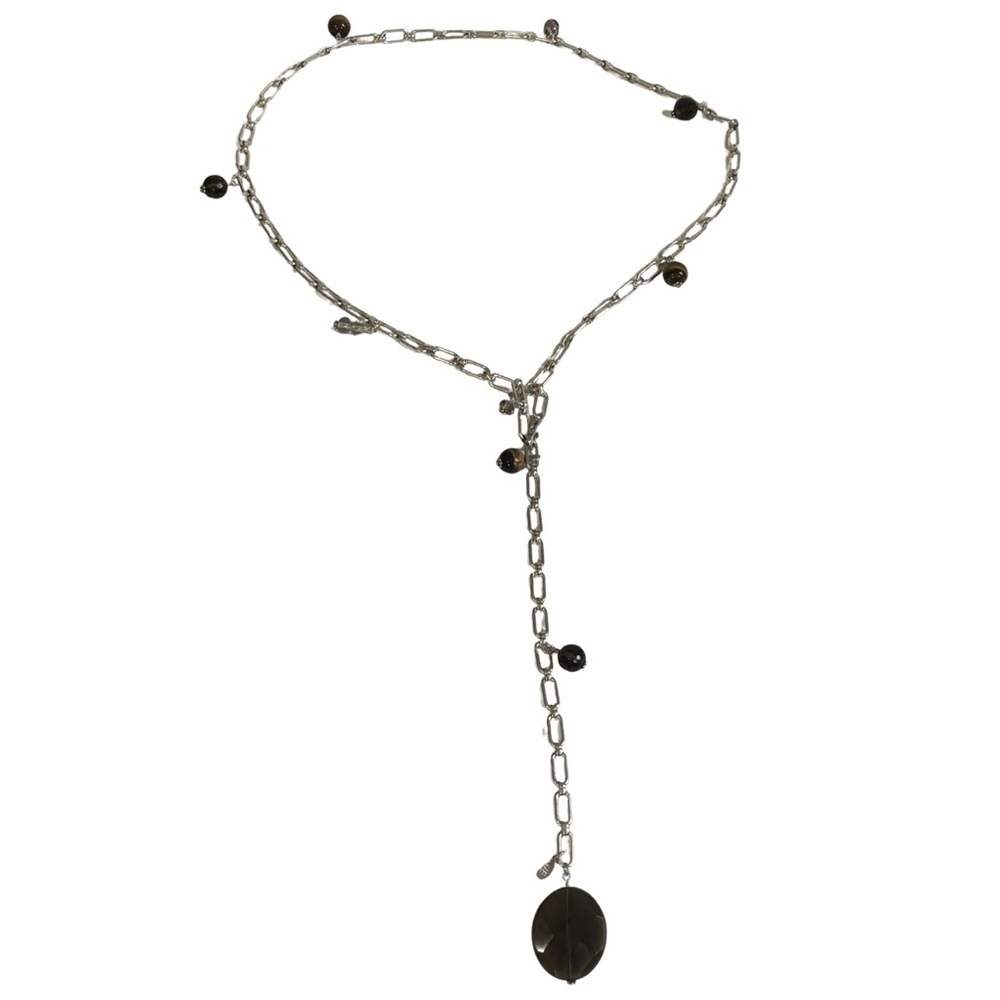 Jessica Elliot Y sterling silver chain,  a huge quartz beaded quartz tigers eye